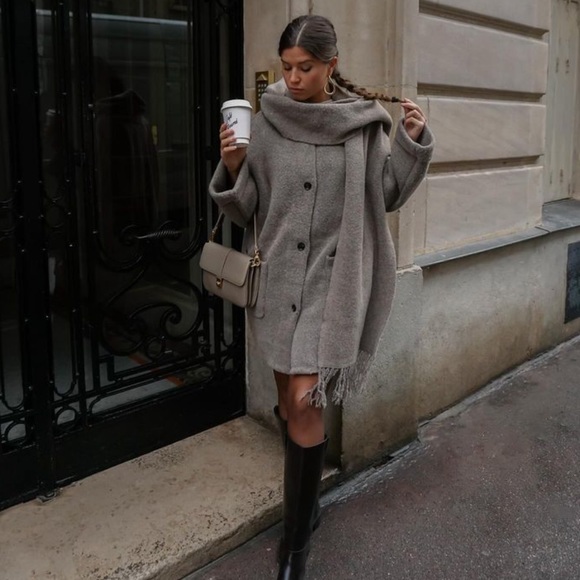 NWT Zara Short Knit Coat With Scarf - Picture 2 of 16